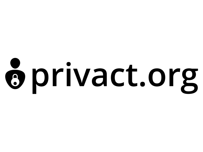 Logo Privact.org - Schwarzer Schriftzug "privact.org" neben einer schemenhaften Figur, die mit einem Vorhängeschloss versehen ist.