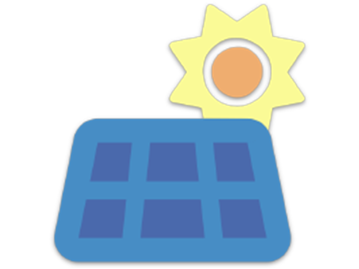 Logo von OpenPV: Eine Sonne über einer Photovoltaik-Anlage