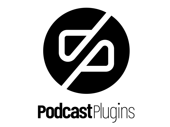 Logo von PodcastPlugins: Ein Schwarzer Kreis, der von zwei gegenüberliegenden P's durchbrochen wird. Darunter der Schriftzug "PodcastPlugins", wobei "Podcast" fett geschrieben ist.