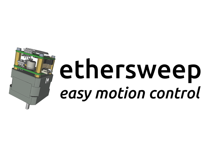 Logo des Projekts "ethersweep – easy motion control". Es zeigt eine CAD-Zeichnung eines Motors.