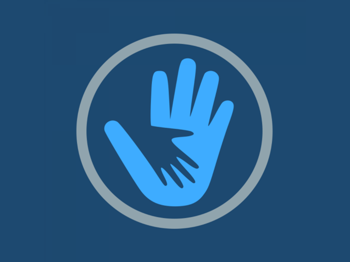 Das Logo des Projekts "Shig". Es zeigt eine Hand in einem grauen Kreis. Eine zweite, kleinere Hand ist auf der ersten Hand zwischen Daumen und Zeigefinger abgebildet.