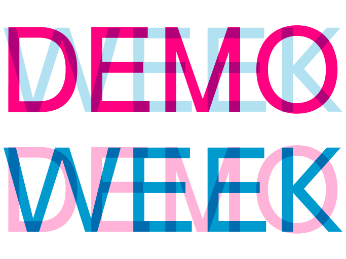 Grafik mit dem kontrastierenden Wortpaar Demo Week