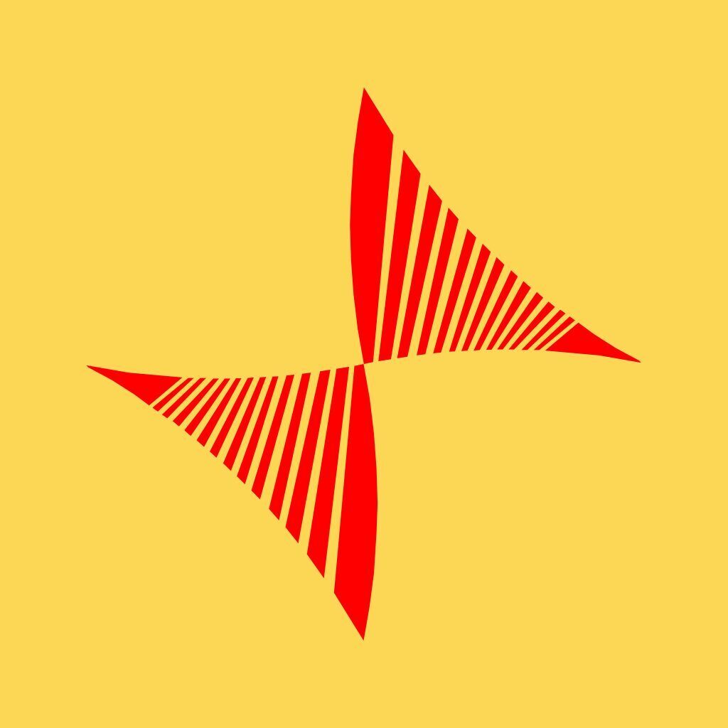 Logo von Förderfunke: Zwei rote, gelb gestreifte Dreiecke auf gelbem Hintergrund. Je eine der Spitzen der beiden Dreiecke zeigen aufeinander.